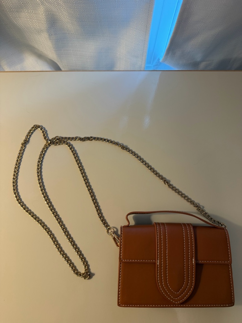 Billini Brown Leather Crossbody Bag with Chain Strap